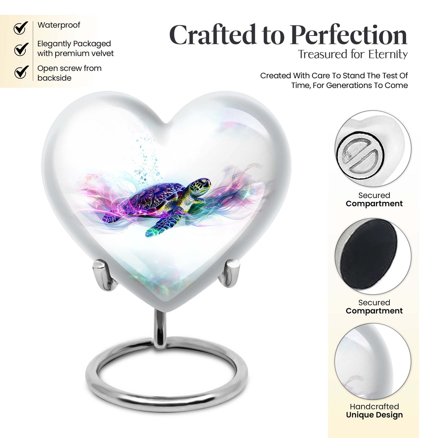 10-inch heart-shaped TURTLE urn with wolf howling design, ideal for dad's ashes