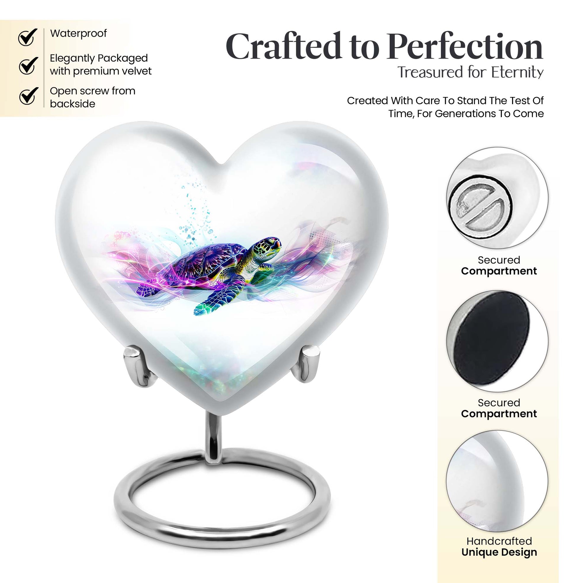 10-inch heart-shaped TURTLE urn with wolf howling design, ideal for dad's ashes