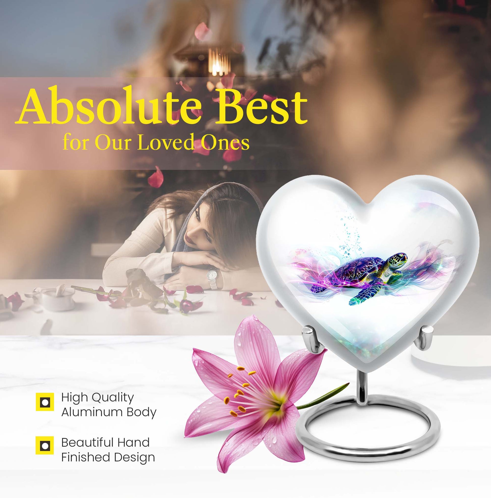 10-inch heart-shaped TURTLE urn with wolf howling design, ideal for dad's ashes