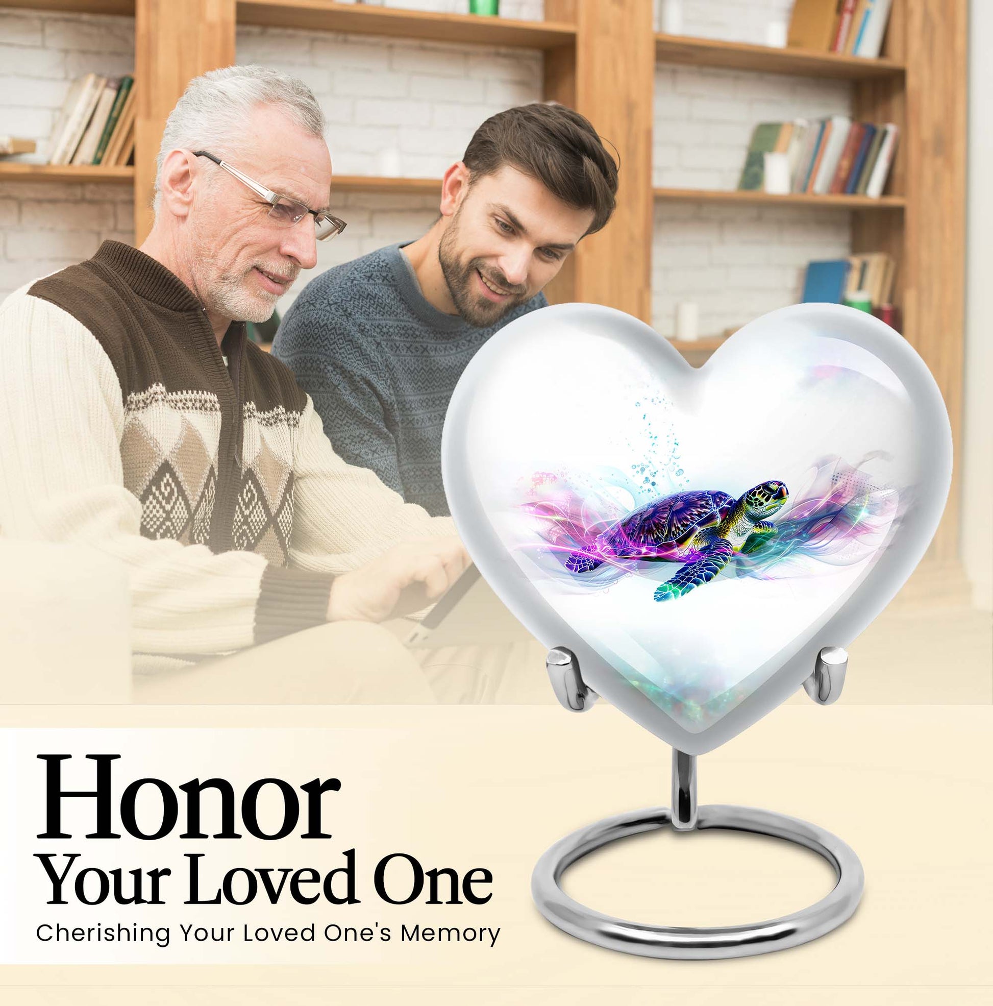 10-inch heart-shaped TURTLE urn with wolf howling design, ideal for dad's ashes