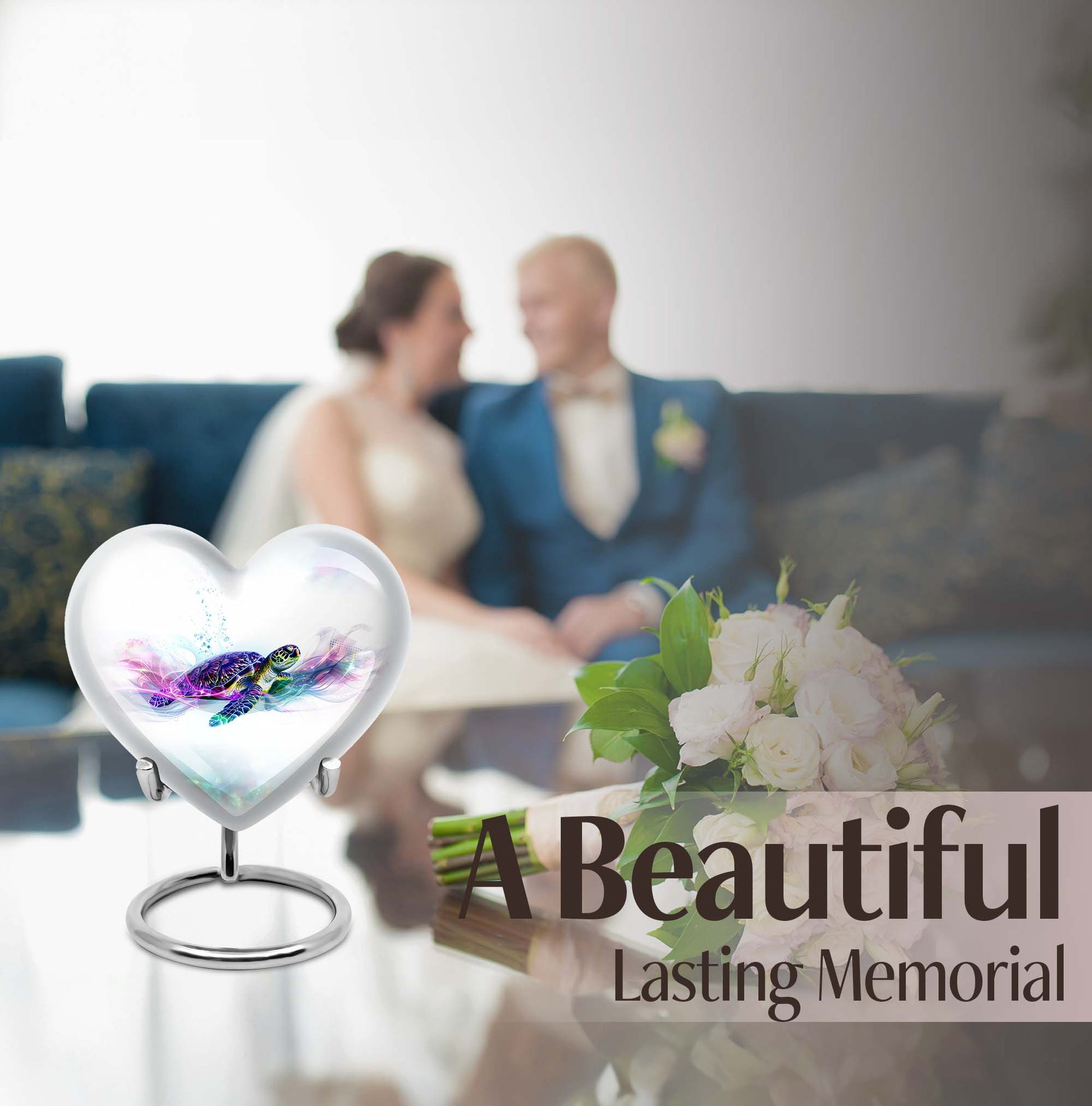 10-inch heart-shaped TURTLE urn with wolf howling design, ideal for dad's ashes