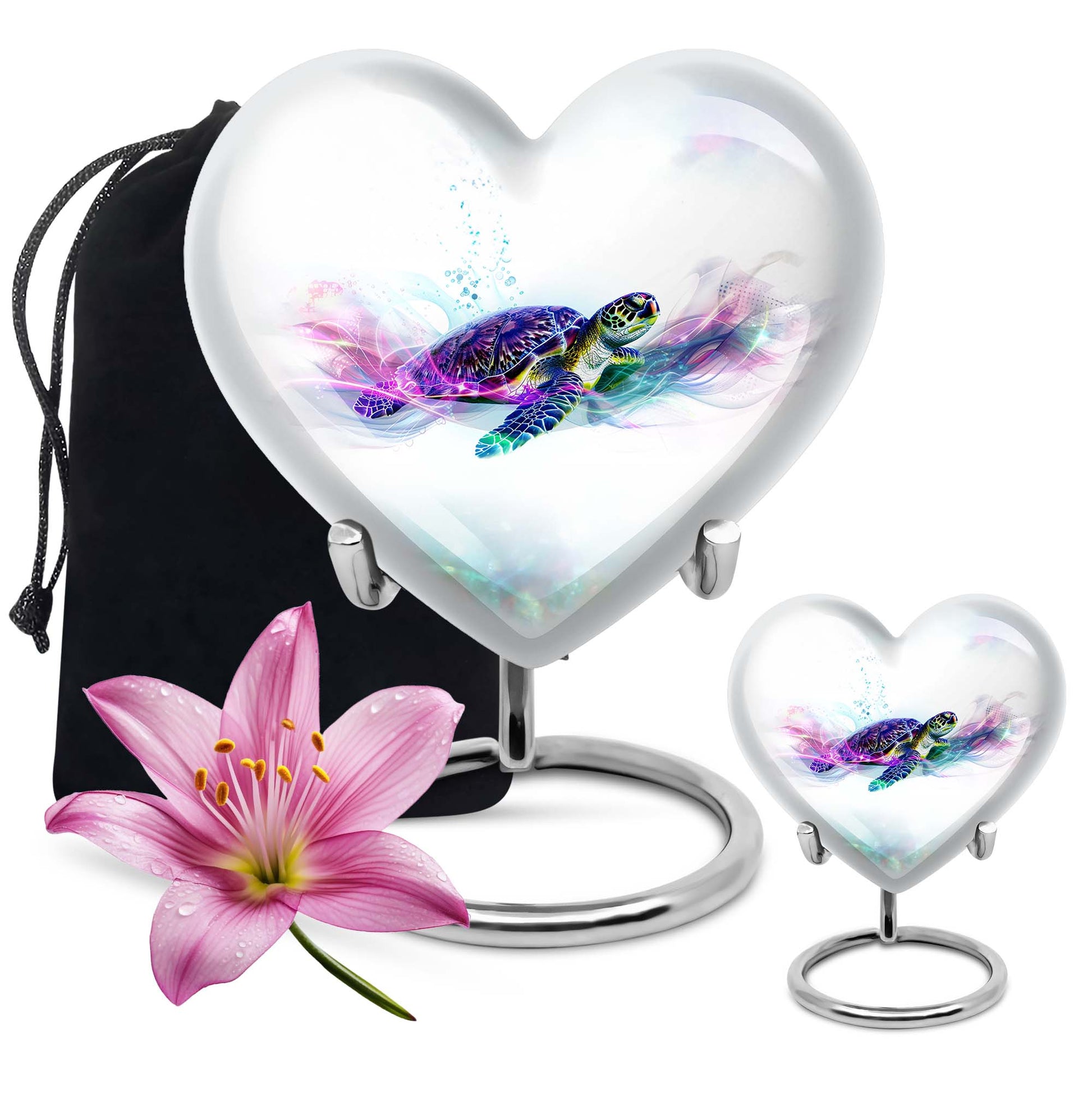 10-inch heart-shaped TURTLE urn with wolf howling design, ideal for dad's ashes