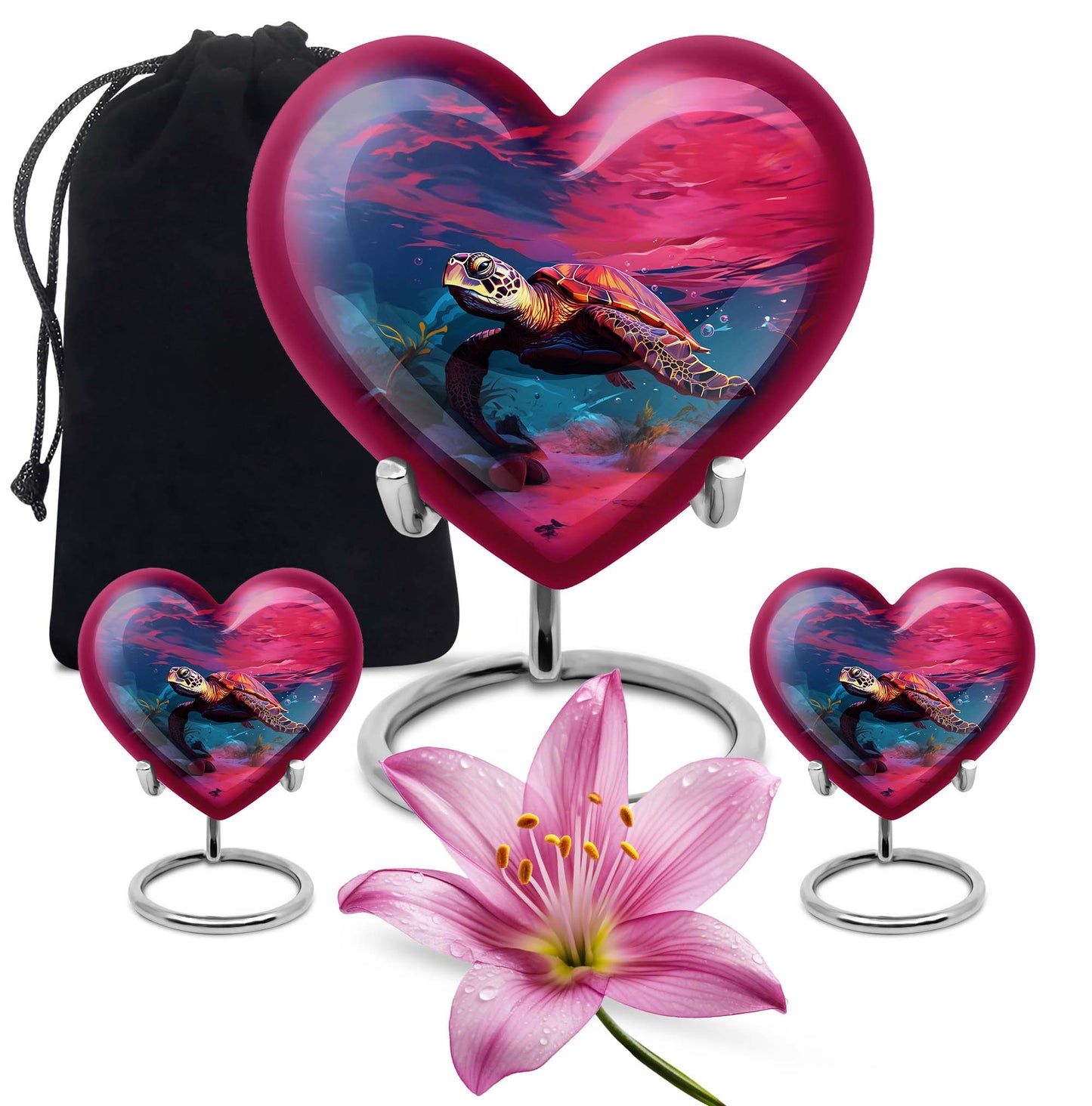 10 inch Turtle Heart Urn featuring a howling wolf