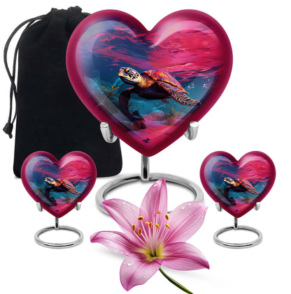10 inch Turtle Heart Urn featuring a howling wolf