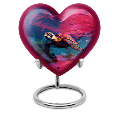 10 inch Turtle Heart Urn featuring a howling wolf