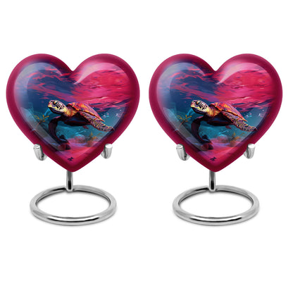 10 inch Turtle Heart Urn featuring a howling wolf