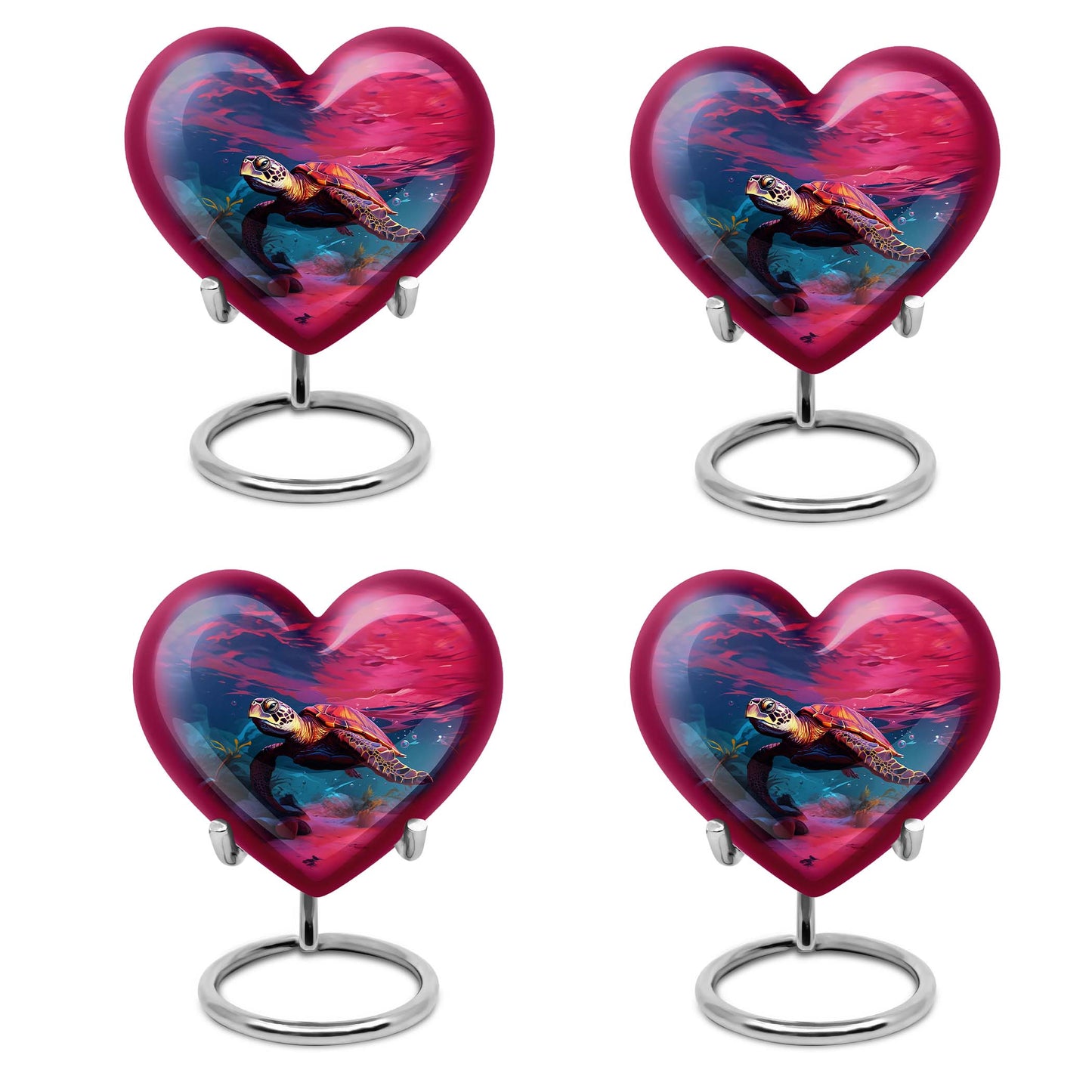 10 inch Turtle Heart Urn featuring a howling wolf