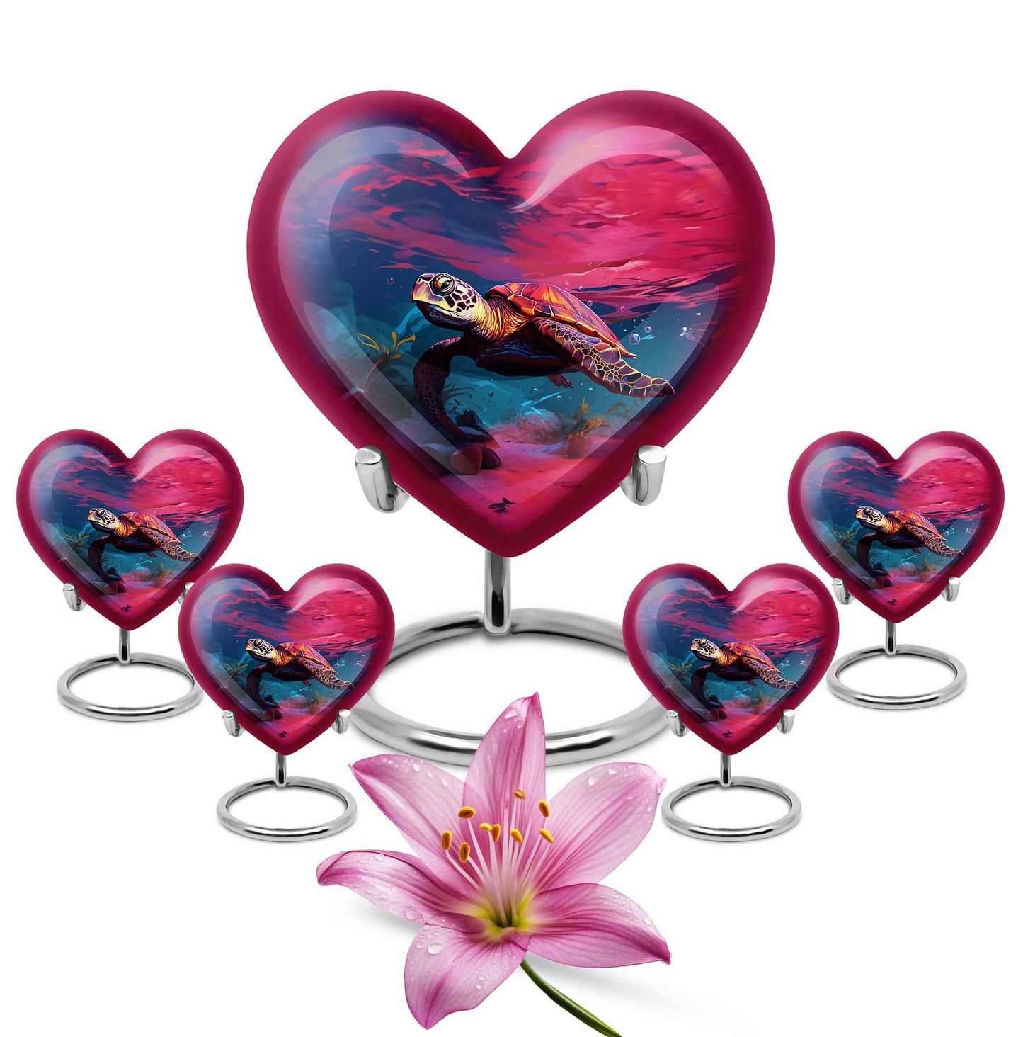 10 inch Turtle Heart Urn featuring a howling wolf