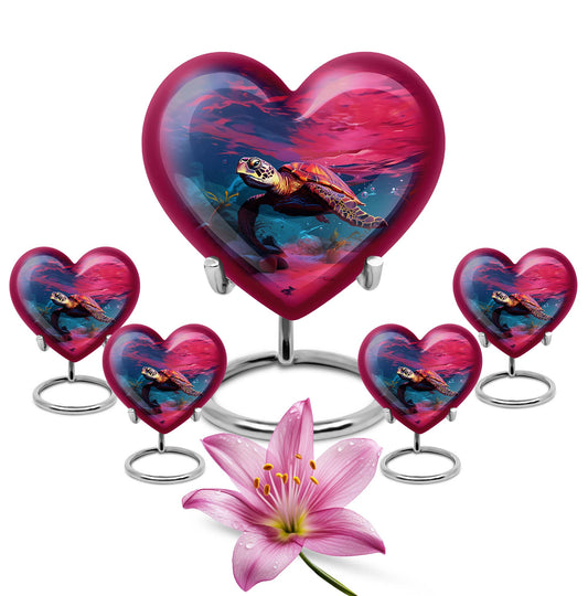 10 inch Turtle Heart Urn featuring a howling wolf