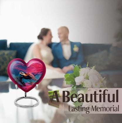10 inch Turtle Heart Urn featuring a howling wolf