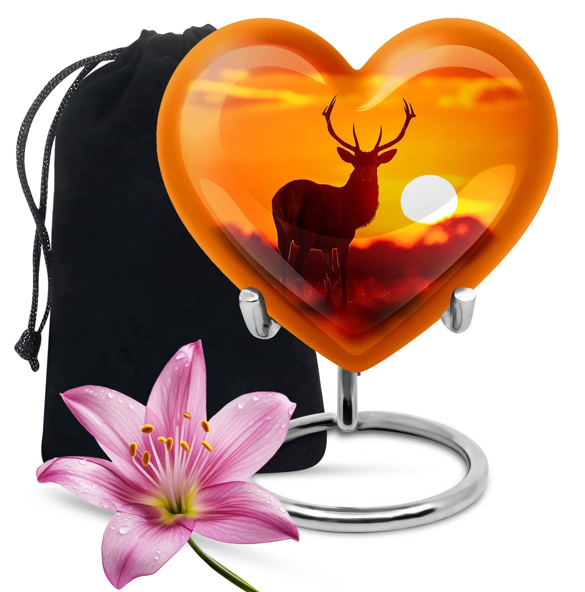 10-inch Deer Urn, Heart-themed memorial urn for mom, Wolf Howling design