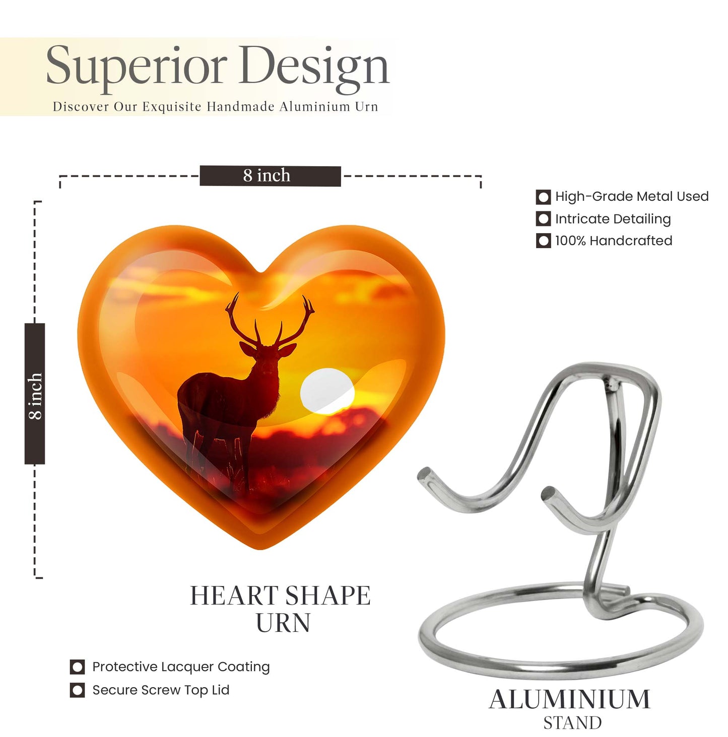 10-inch Deer Urn, Heart-themed memorial urn for mom, Wolf Howling design