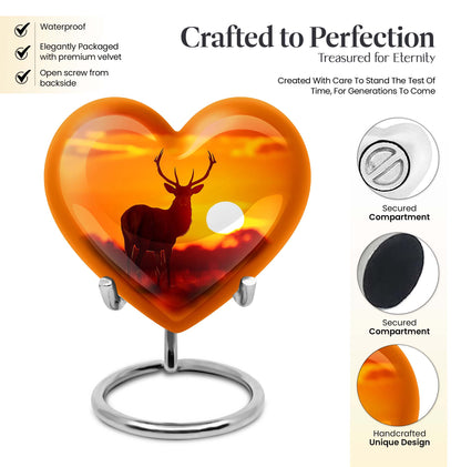 10-inch Deer Urn, Heart-themed memorial urn for mom, Wolf Howling design