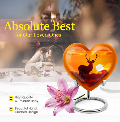 10-inch Deer Urn, Heart-themed memorial urn for mom, Wolf Howling design