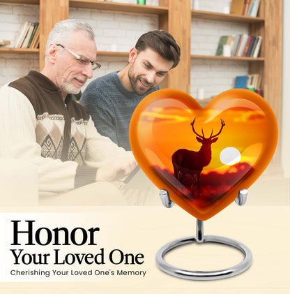 10-inch Deer Urn, Heart-themed memorial urn for mom, Wolf Howling design
