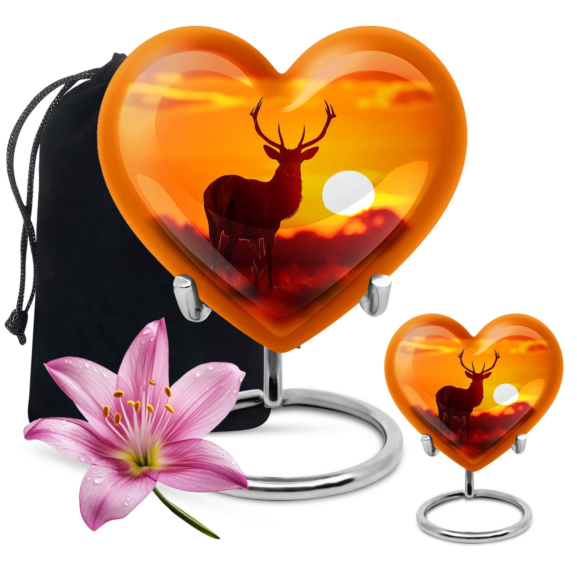 10-inch Deer Urn, Heart-themed memorial urn for mom, Wolf Howling design