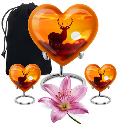 10-inch Deer Urn, Heart-themed memorial urn for mom, Wolf Howling design