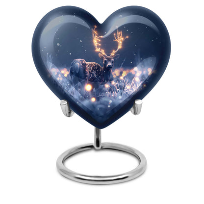 10-inch heart-shaped deer urn with wolf theme, perfect for women's ashes
