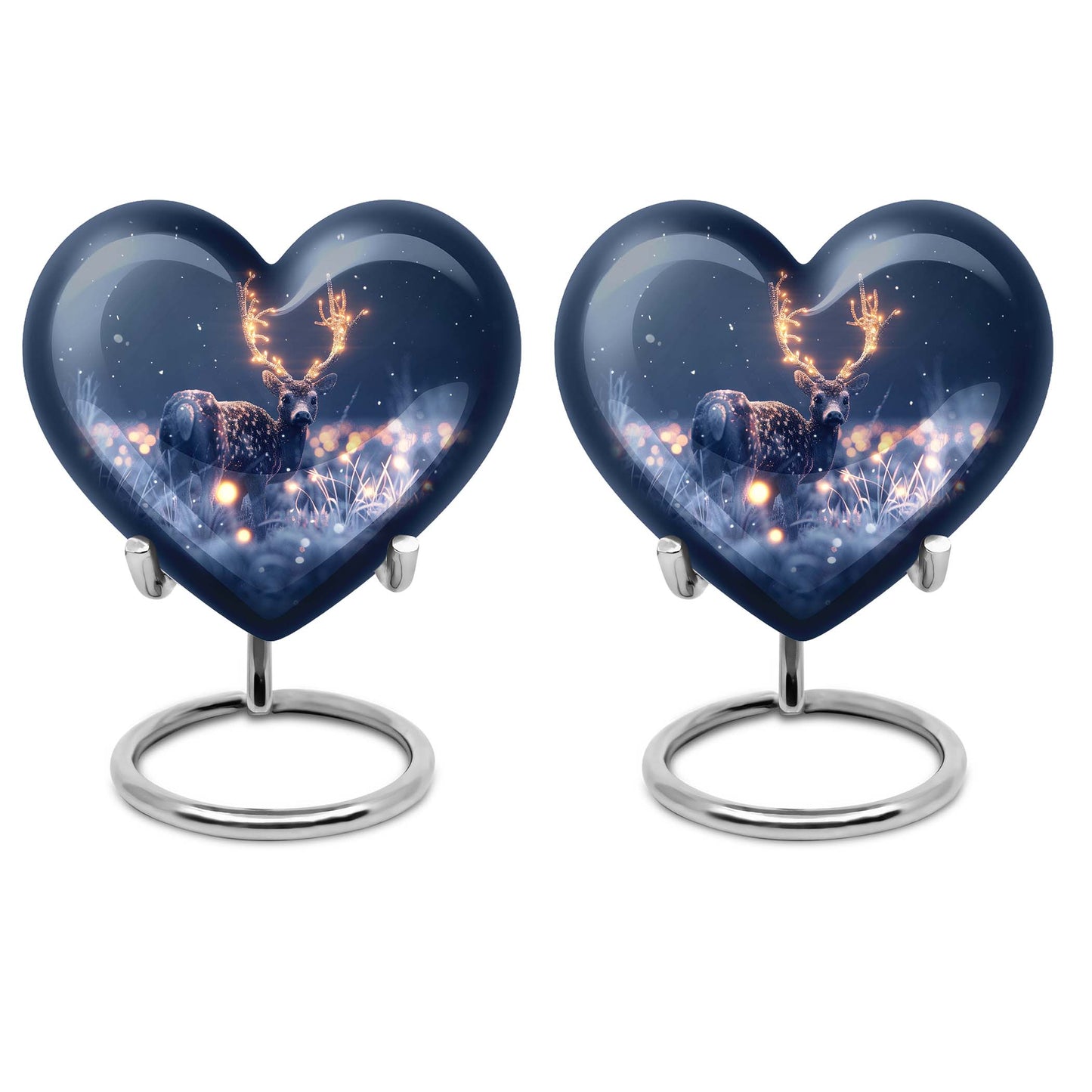 10-inch heart-shaped deer urn with wolf theme, perfect for women's ashes