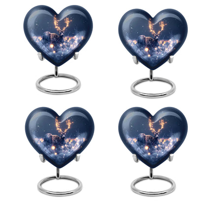 10-inch heart-shaped deer urn with wolf theme, perfect for women's ashes