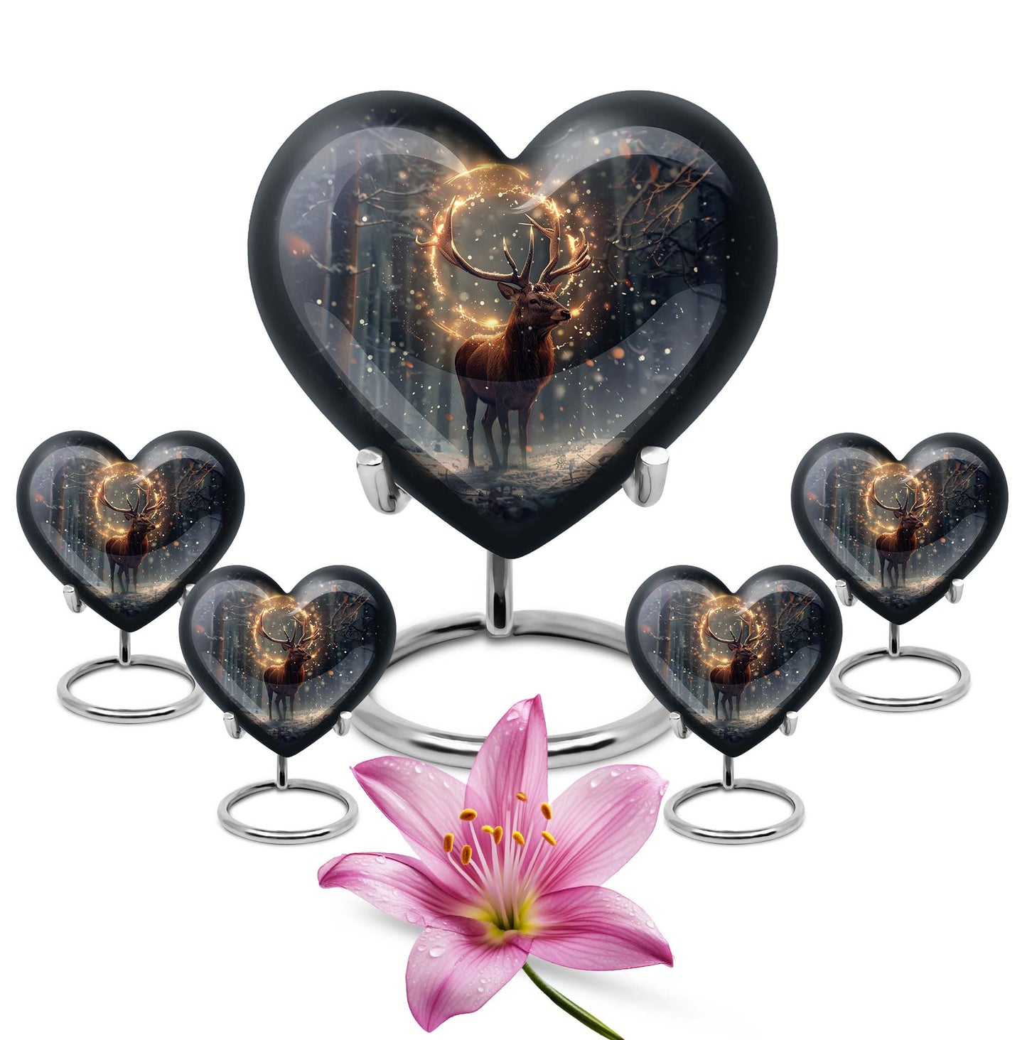  deer urn for memorials, heart design large urn