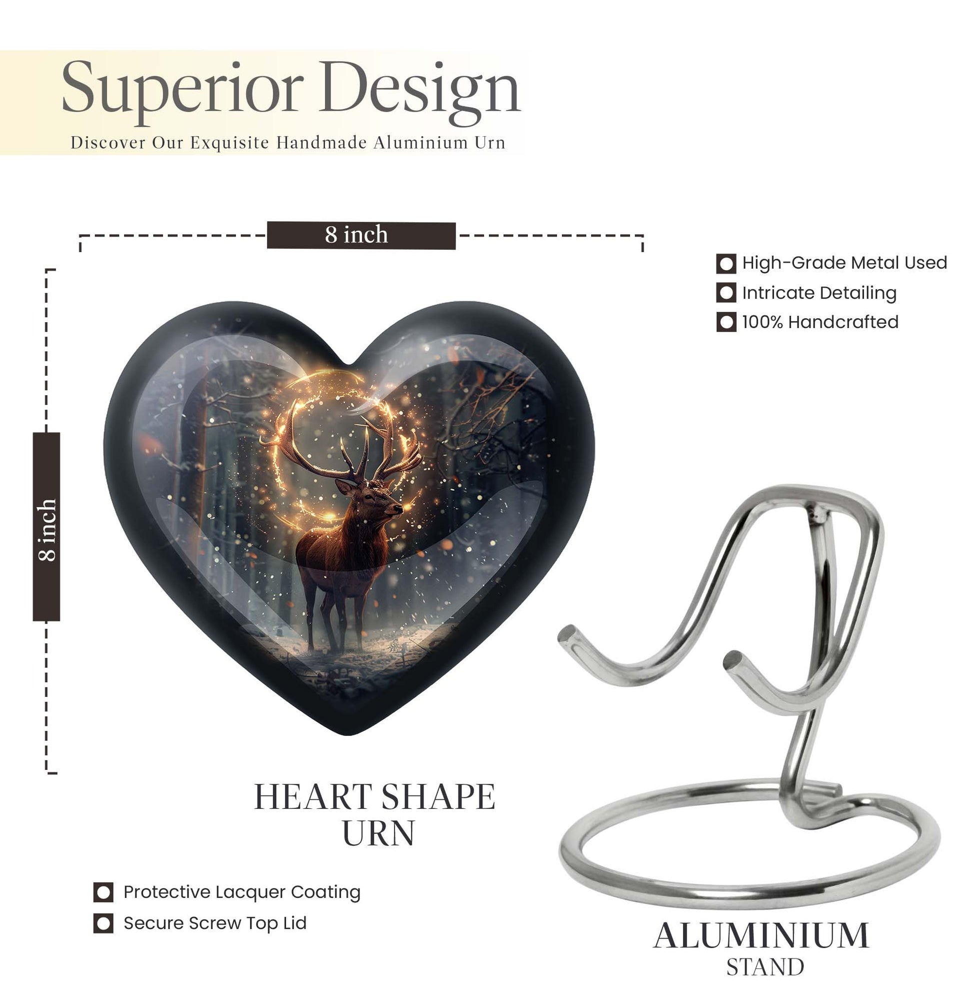  deer urn for memorials, heart design large urn