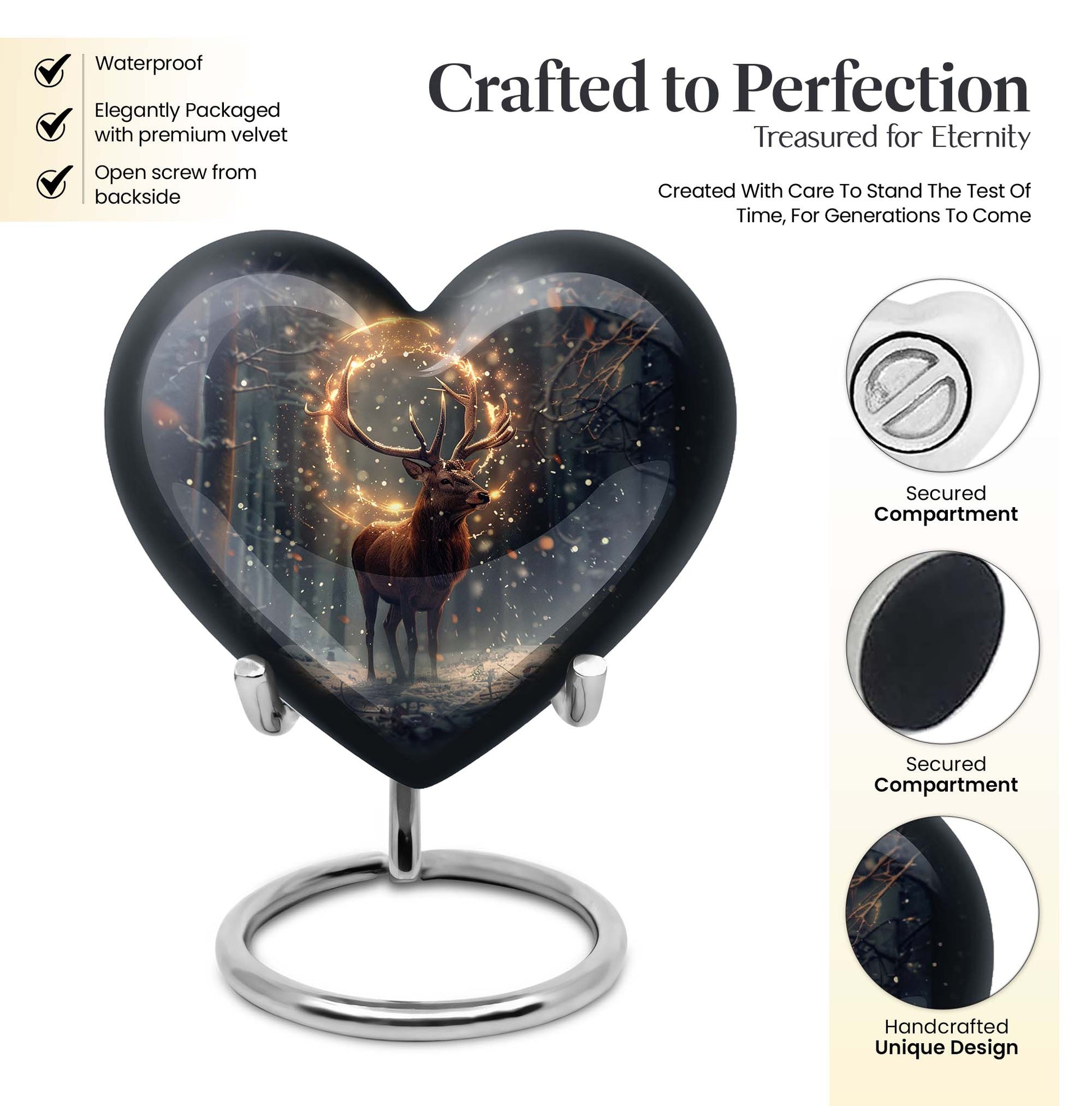  deer urn for memorials, heart design large urn