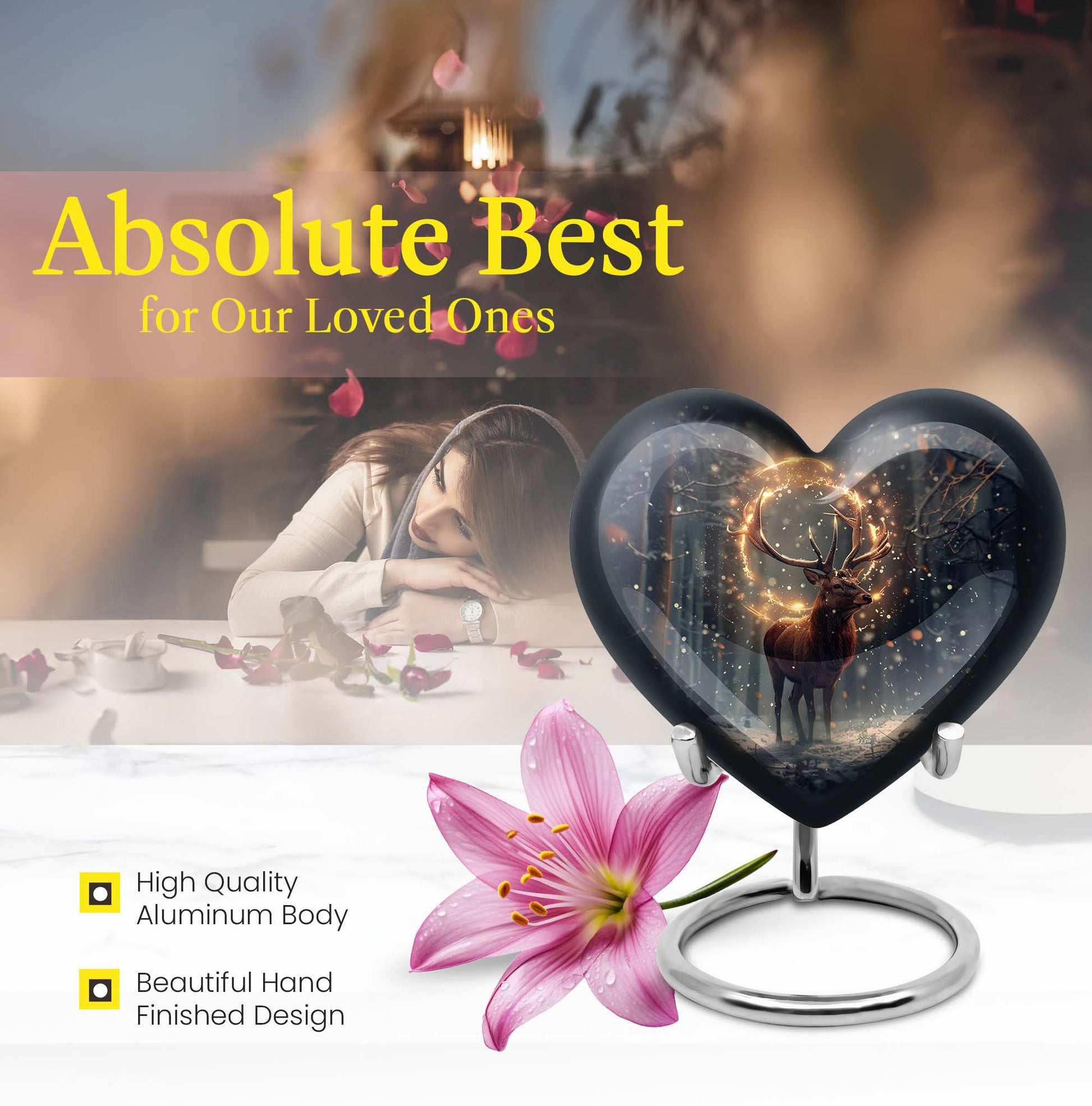  deer urn for memorials, heart design large urn