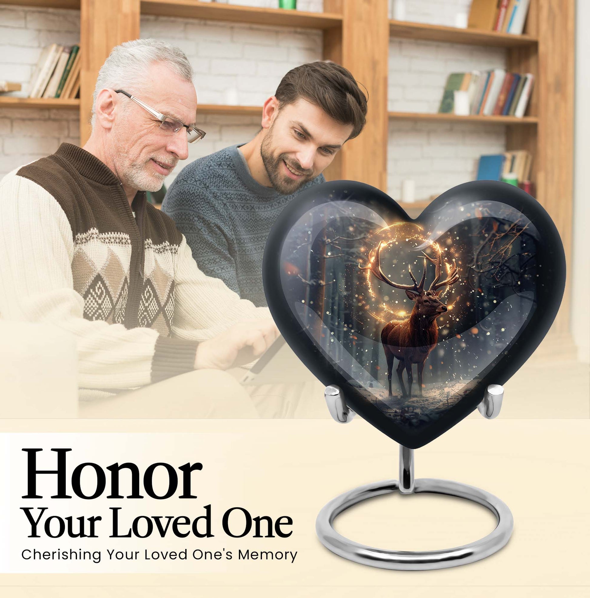  deer urn for memorials, heart design large urn