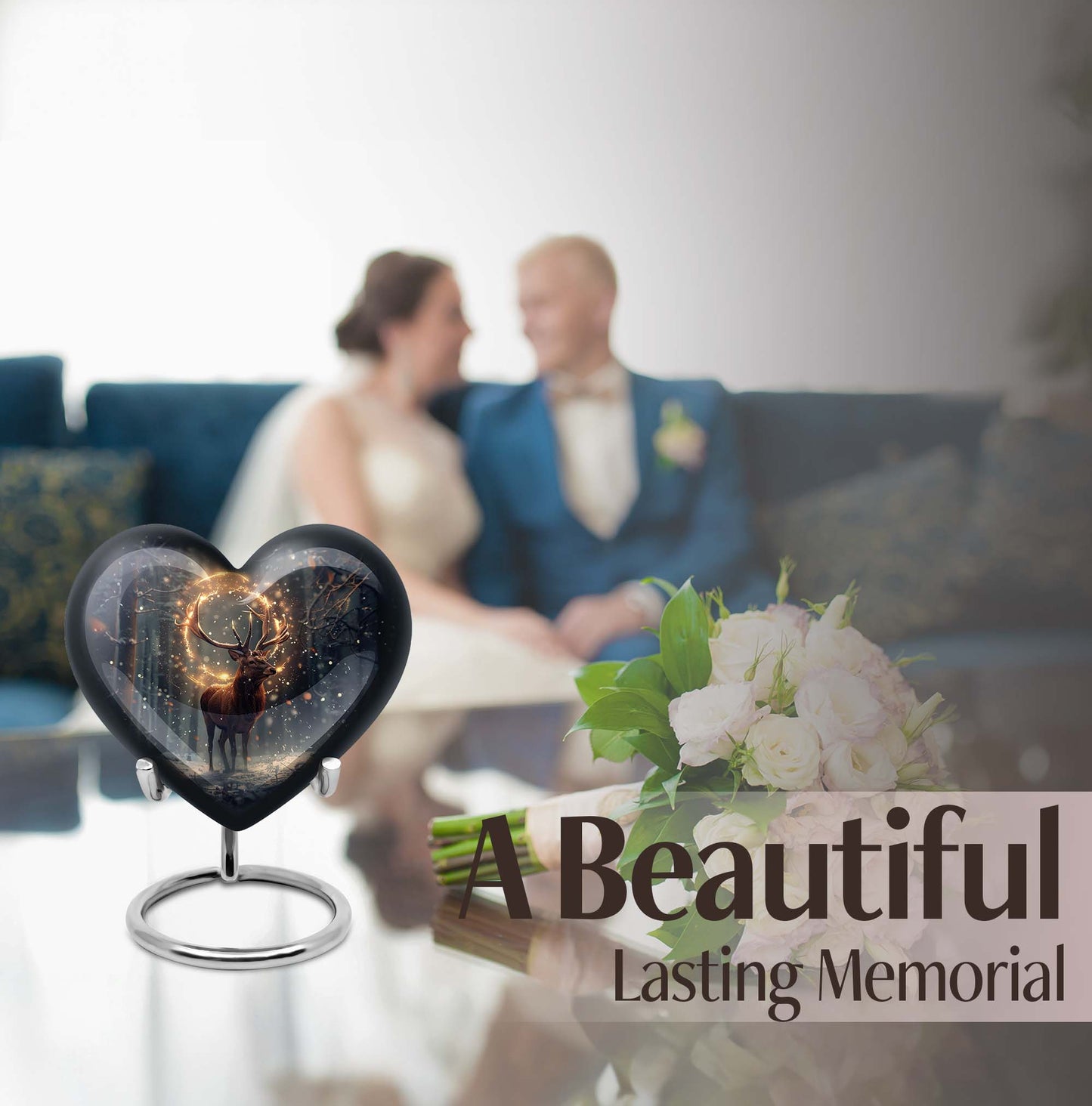  deer urn for memorials, heart design large urn