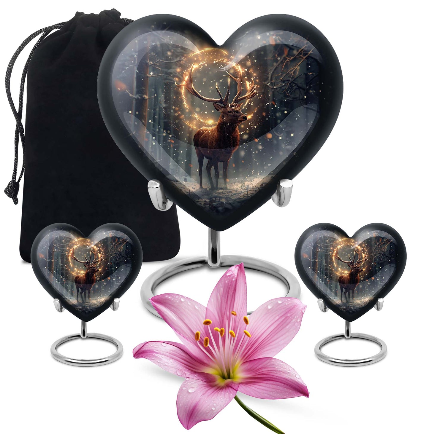  deer urn for memorials, heart design large urn