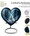 Heart-shaped deer urn for ashes, aluminium funeral urn with wolf howling design