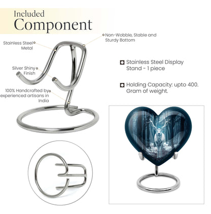 Heart-shaped deer urn for ashes, aluminium funeral urn with wolf howling design