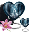 Heart-shaped deer urn for ashes, aluminium funeral urn with wolf howling design