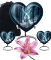 Heart-shaped deer urn for ashes, aluminium funeral urn with wolf howling design