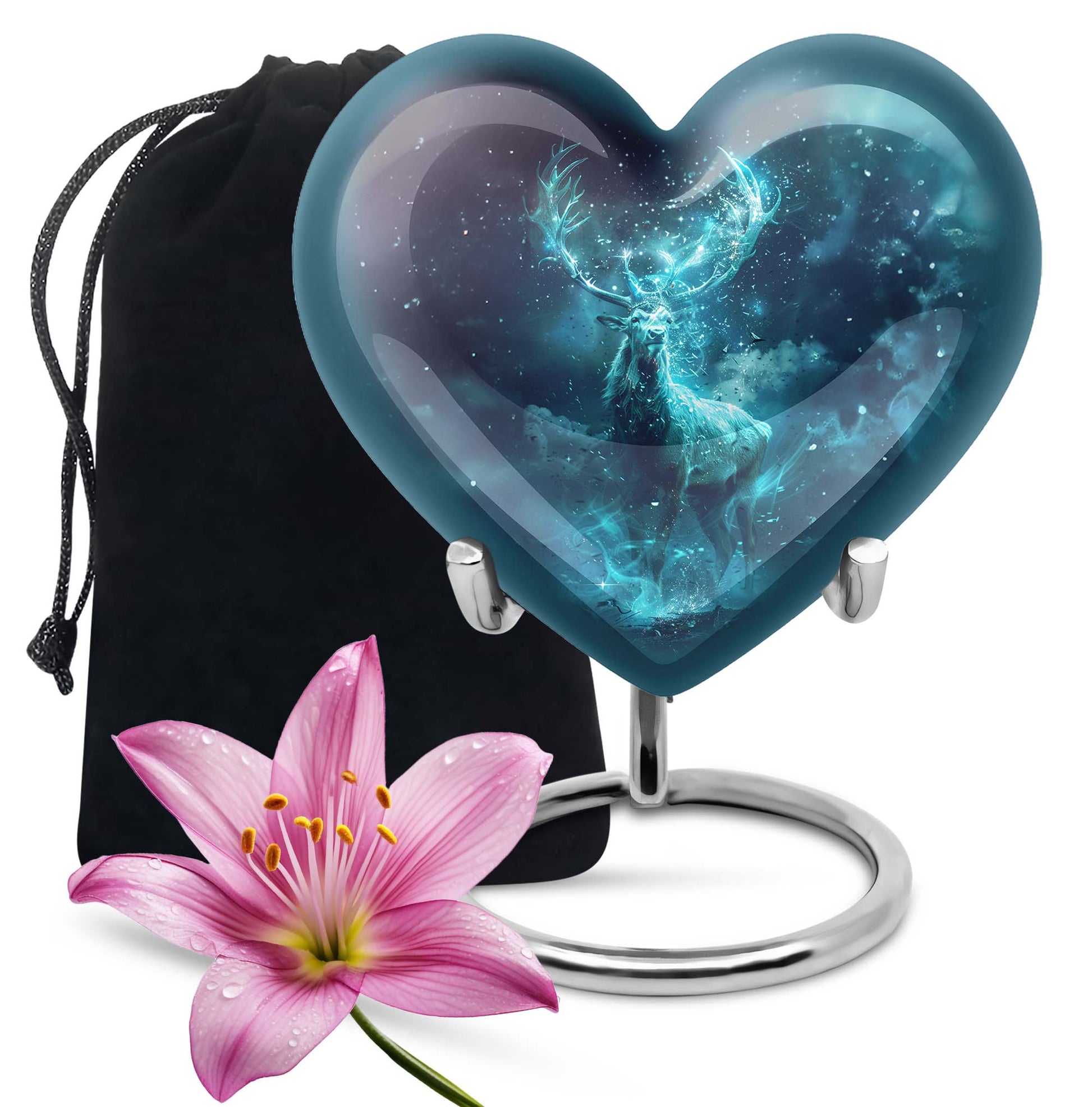 heart urn with deer theme