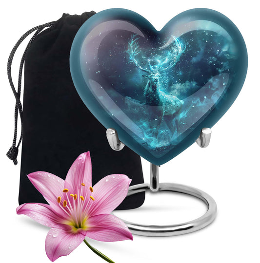 heart urn with deer theme
