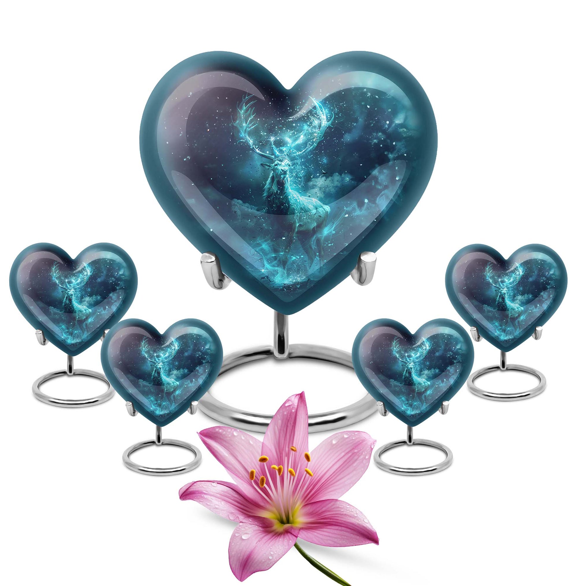 heart urn with deer theme