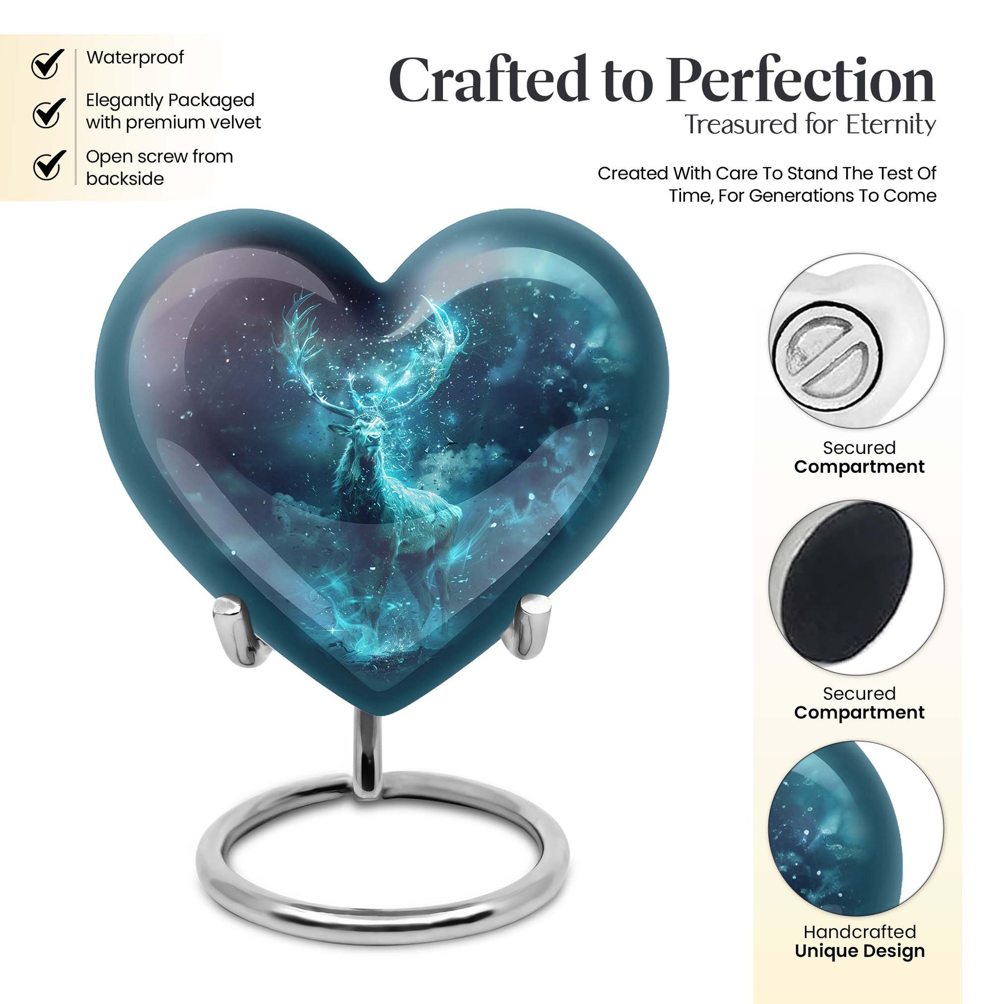heart urn with deer theme
