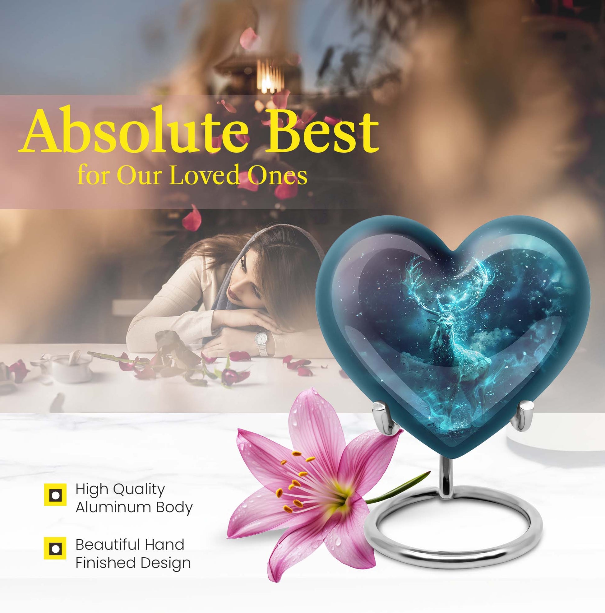 heart urn with deer theme