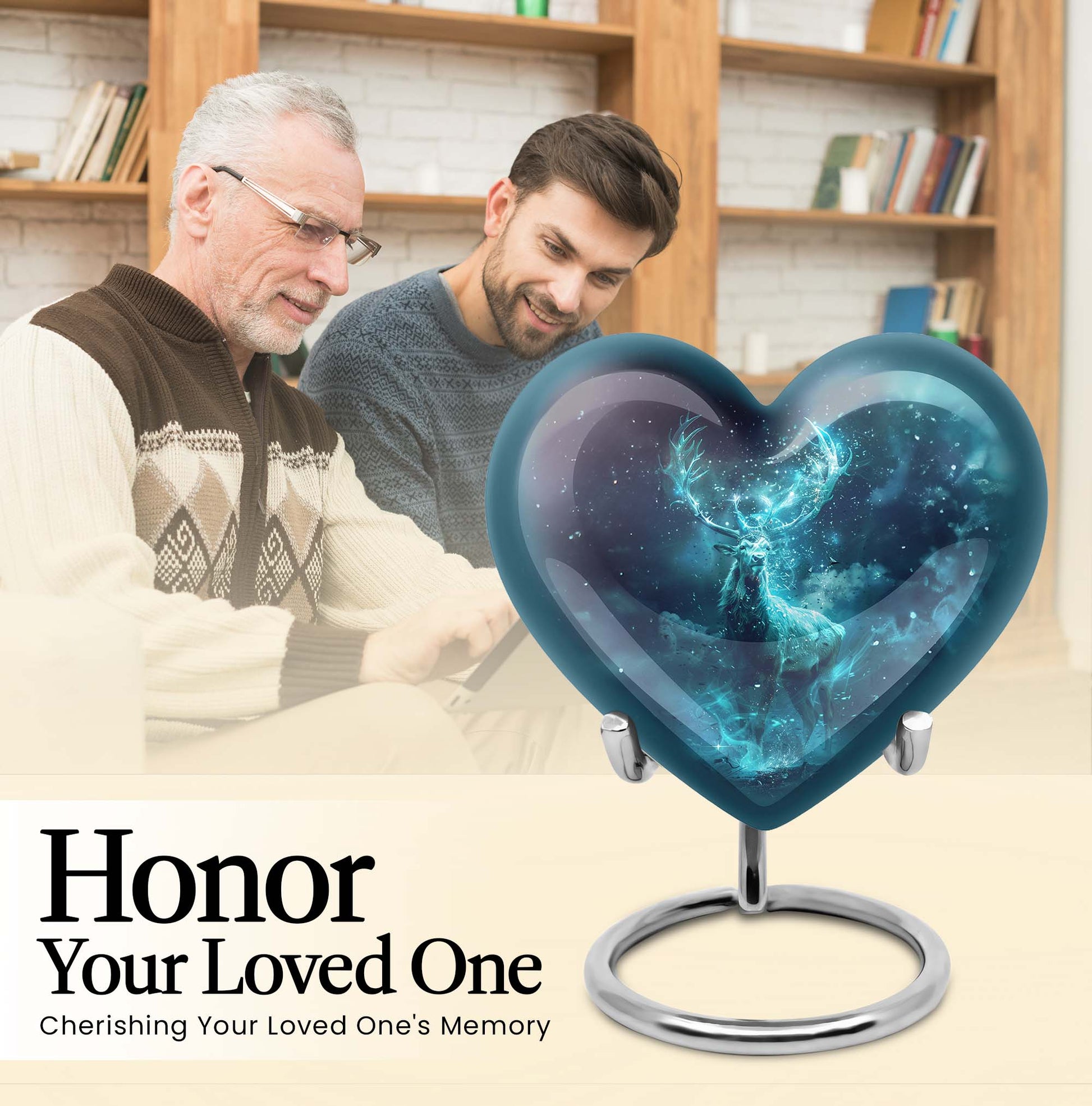 heart urn with deer theme