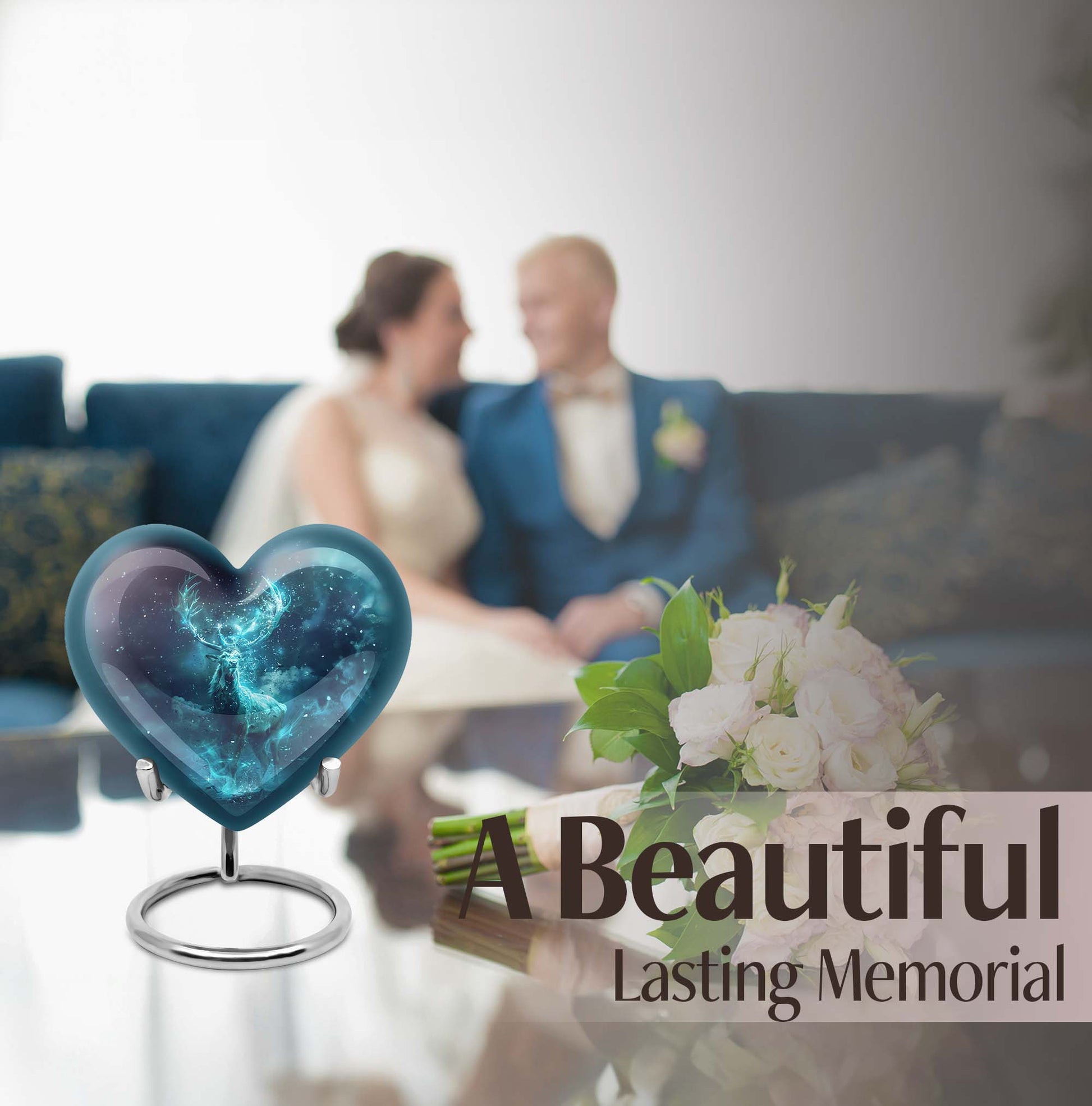 heart urn with deer theme
