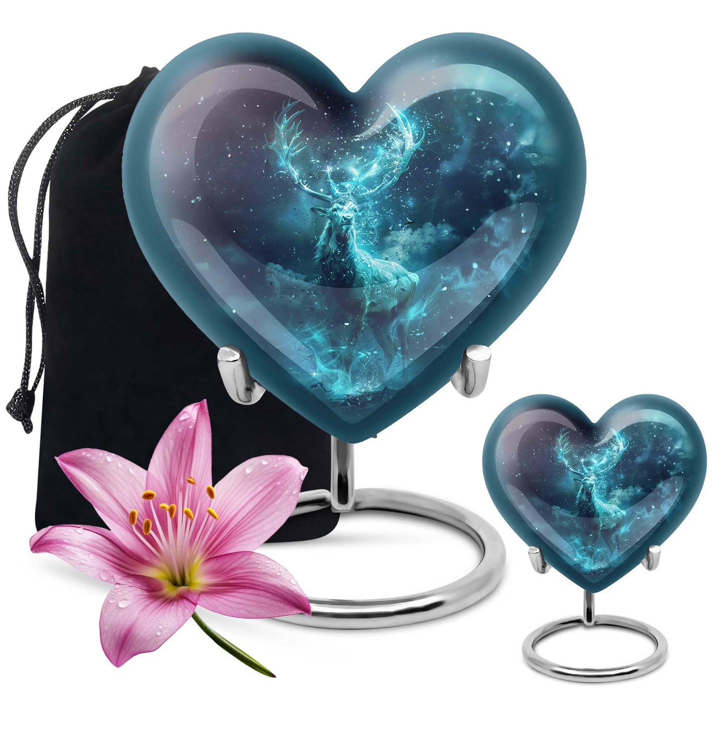heart urn with deer theme