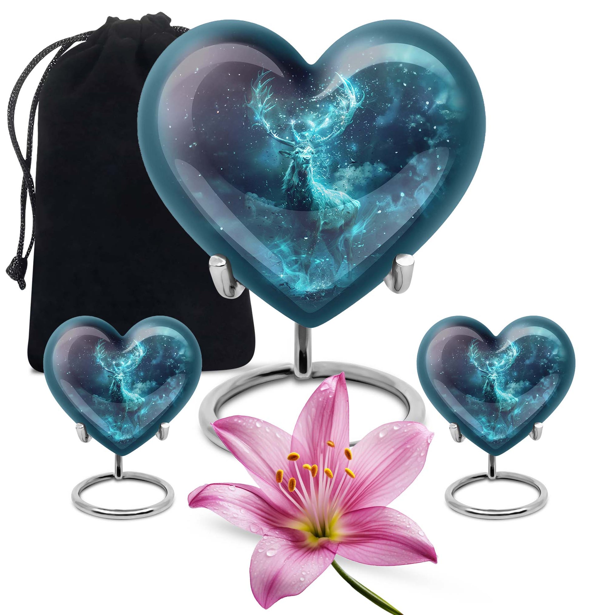 heart urn with deer theme