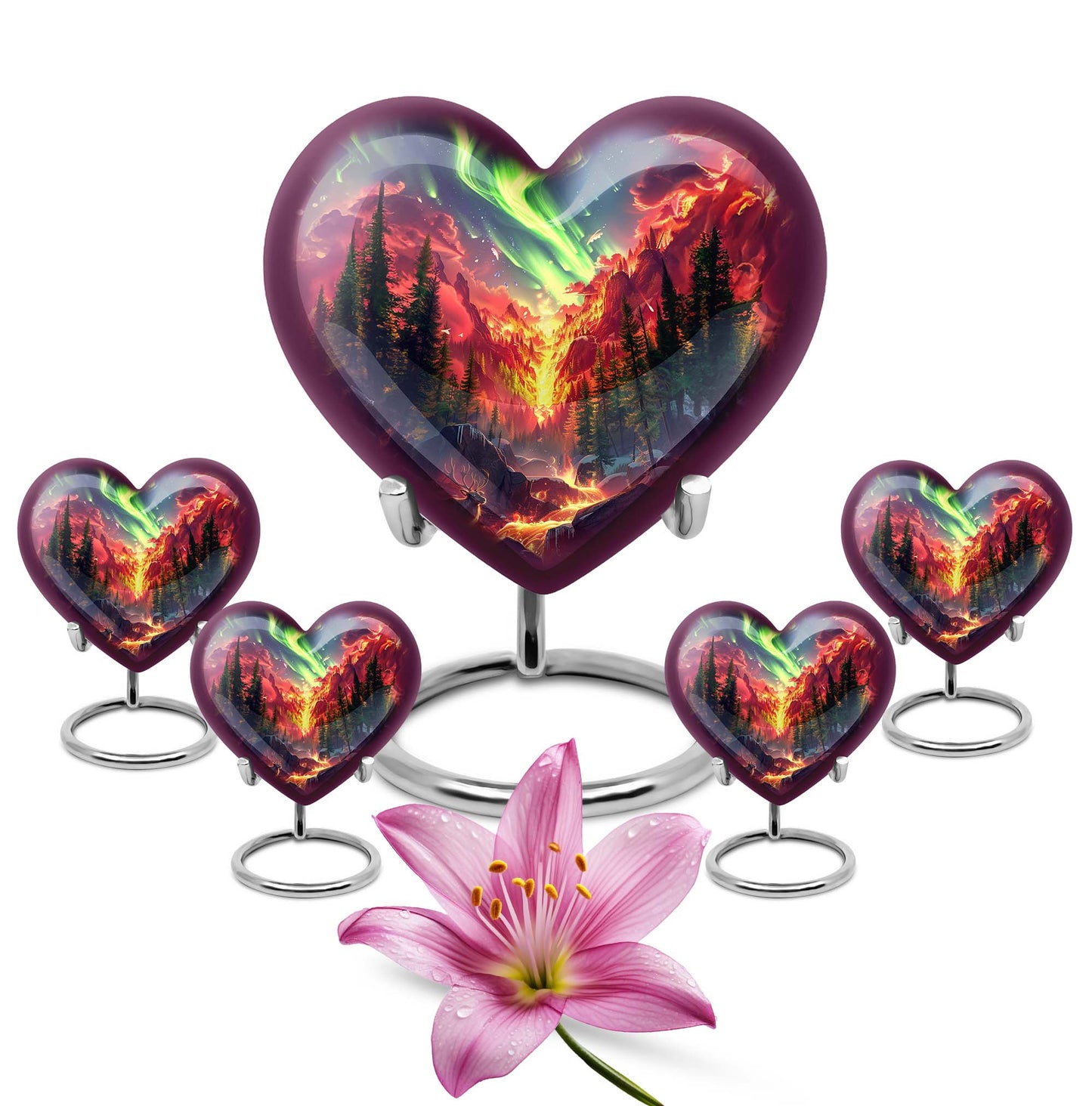 10-inch heart-shaped deer urn, wolf howling theme for adult human ashes memorial with engraving option