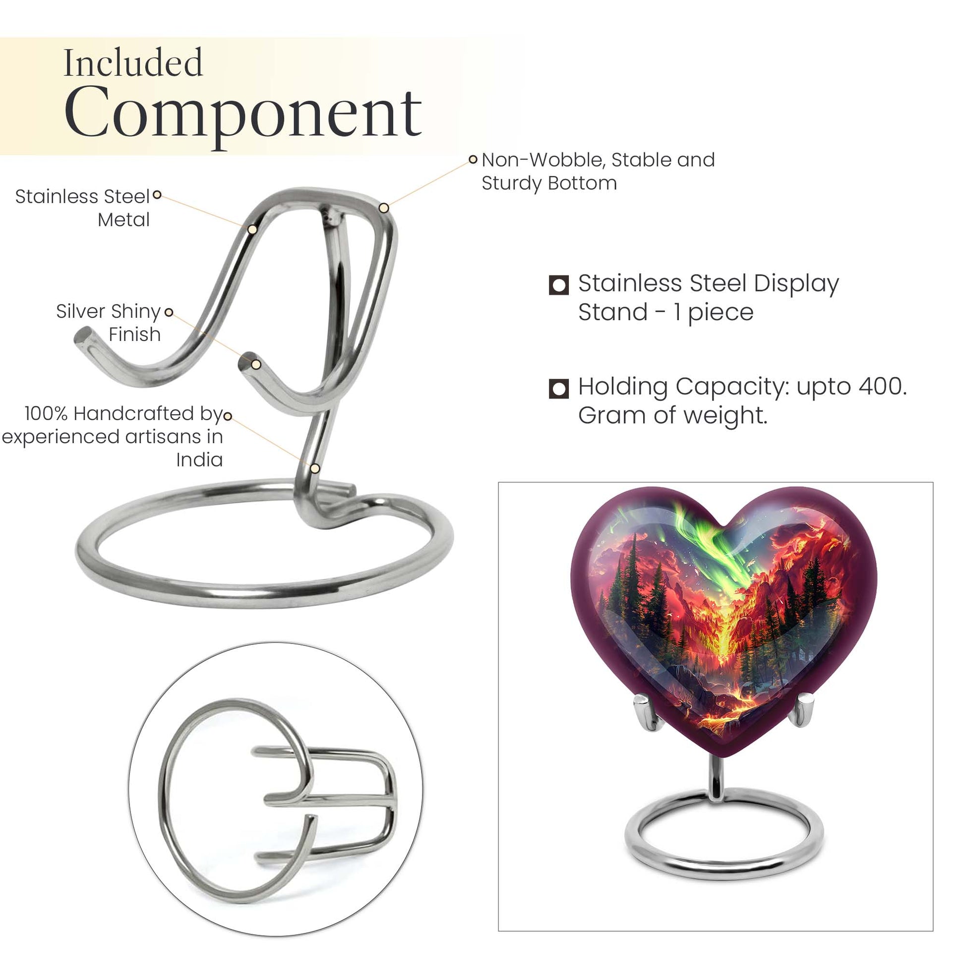 10-inch heart-shaped deer urn, wolf howling theme for adult human ashes memorial with engraving option