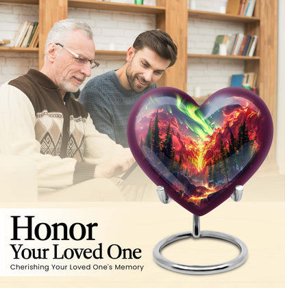 10-inch heart-shaped deer urn, wolf howling theme for adult human ashes memorial with engraving option