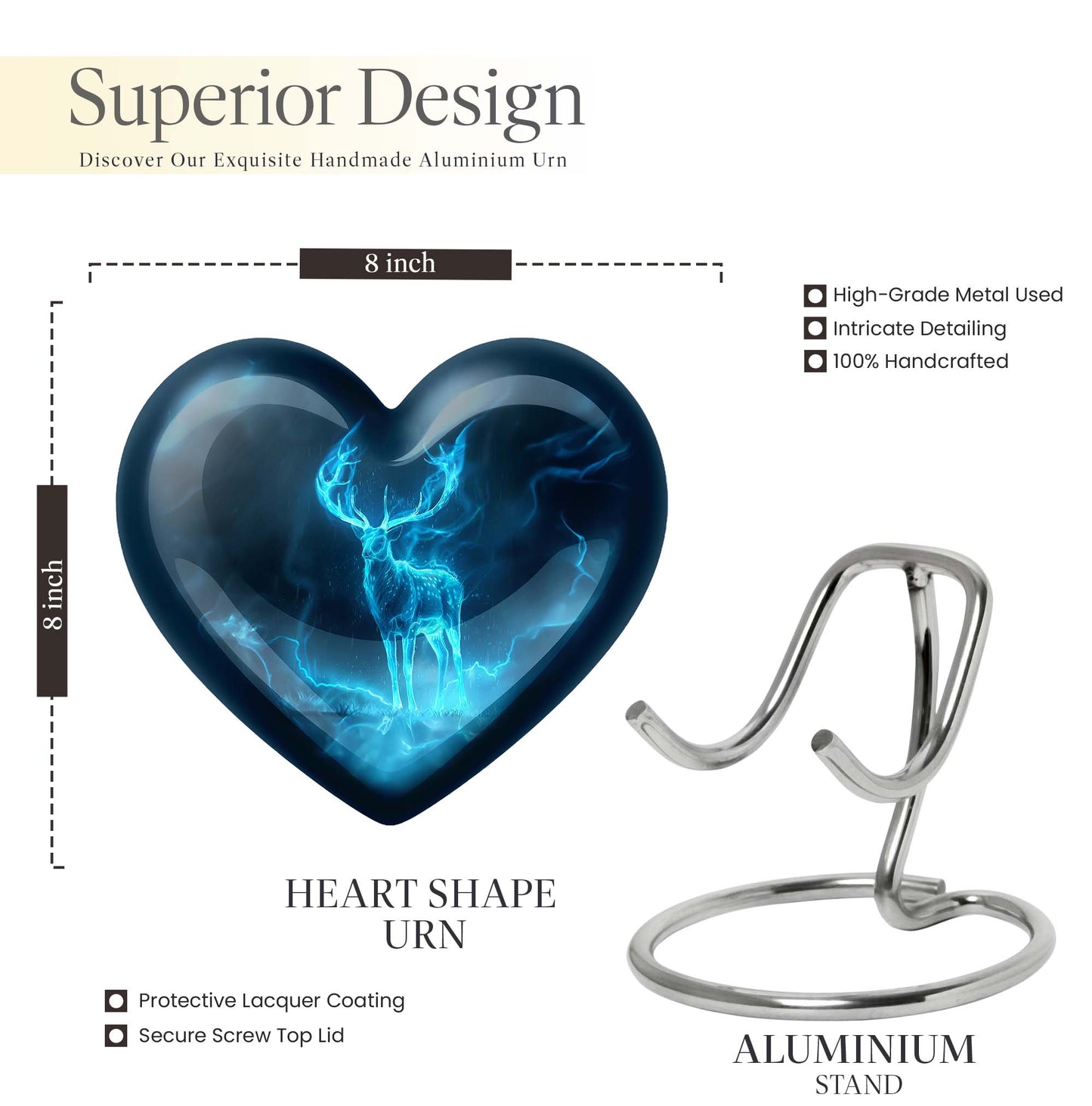  heart design and wolf theme for burial funeral ashes
