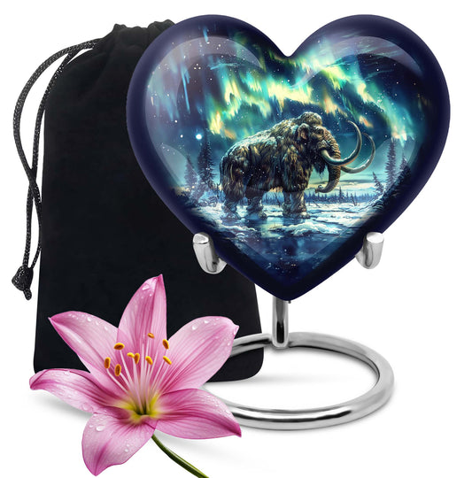 10-inch mammoth heart urn with wolf howling 