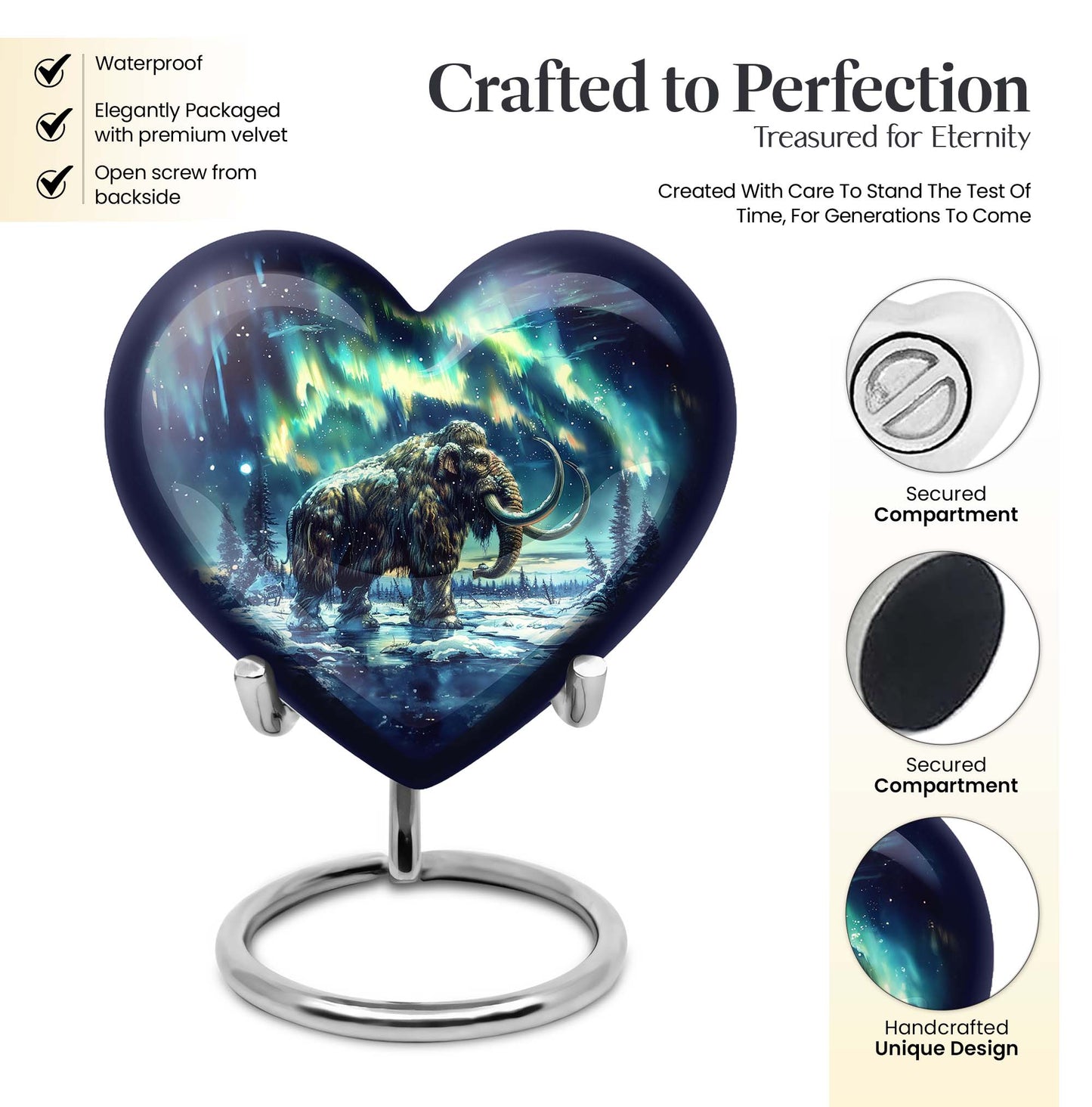 10-inch mammoth heart urn with wolf howling 
